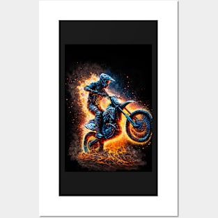 Dirt Bike With Flames Posters and Art